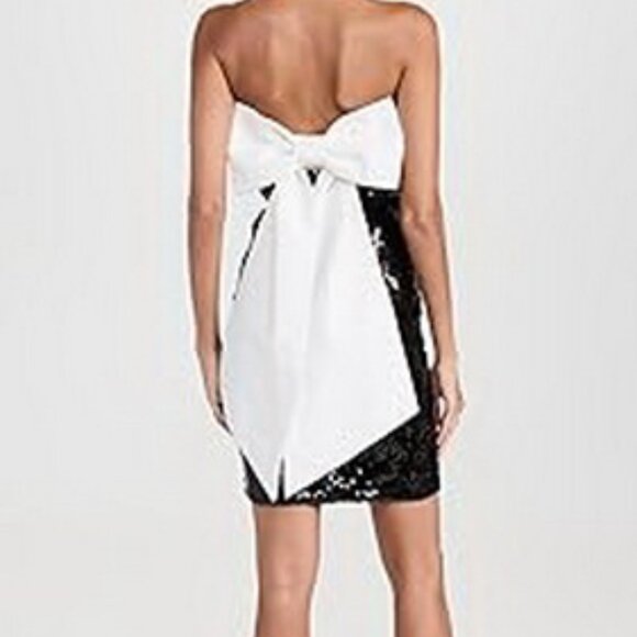 Alice + Olivia Black Off White Sibella Sequin Bow Dress